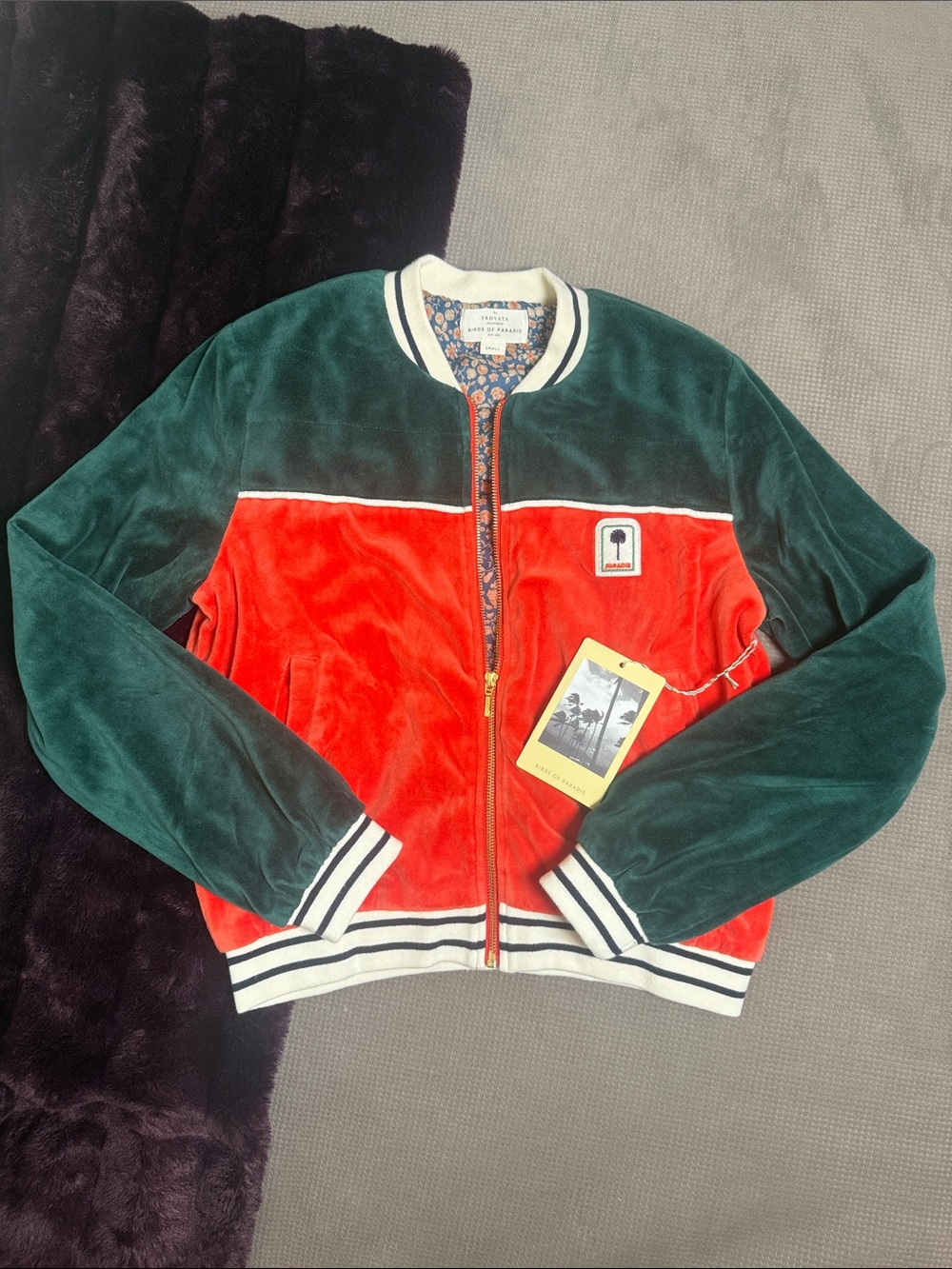 Trovata Birds of Paradise Velvet Colorblock Track Jacket Bomber Small NWT